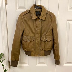 Banana Republic Leather Bomber Jacket Olive Brown